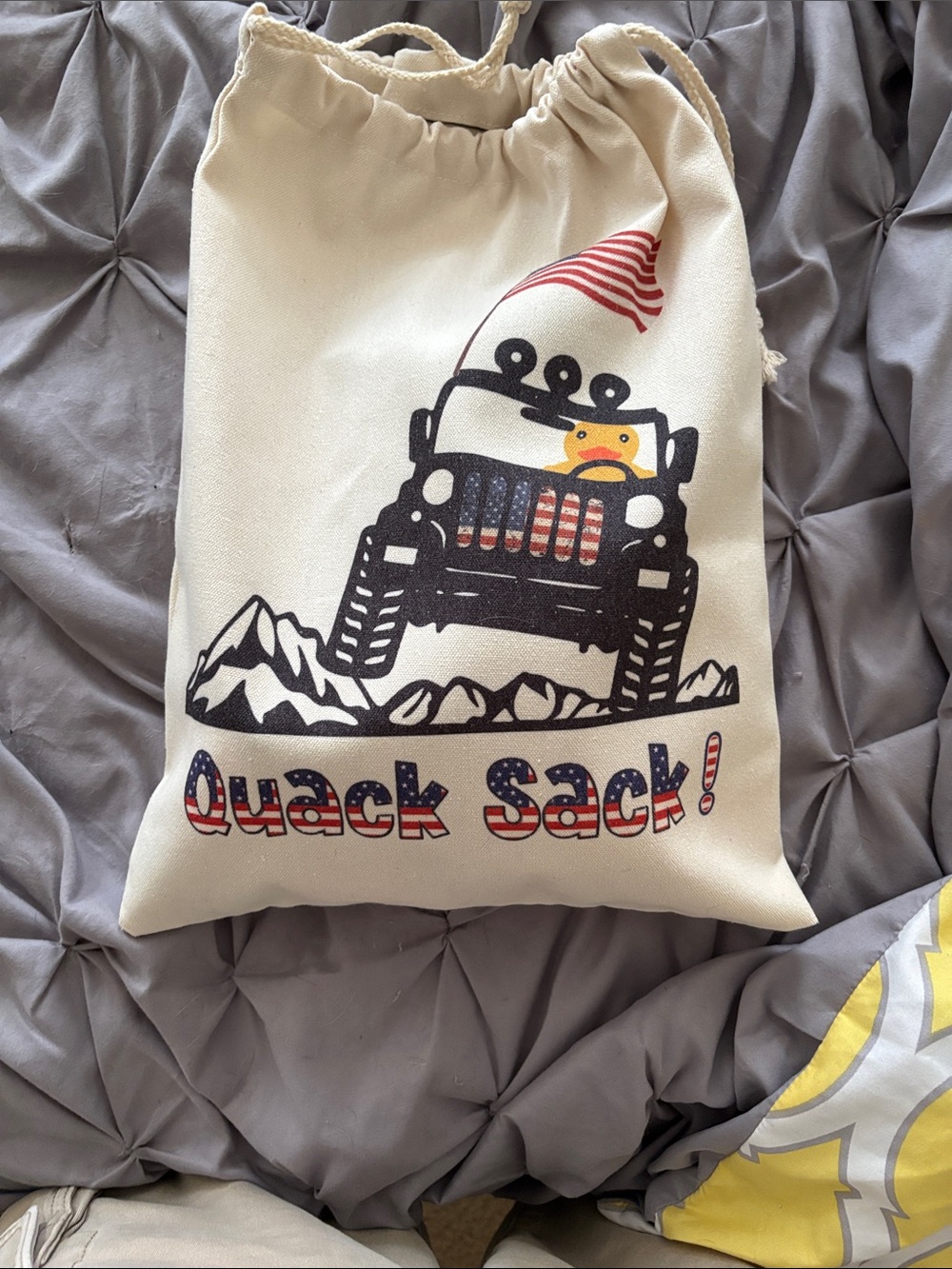 Quack Sack! Kids Drawstring Backpack - Cream with Patriotic Print